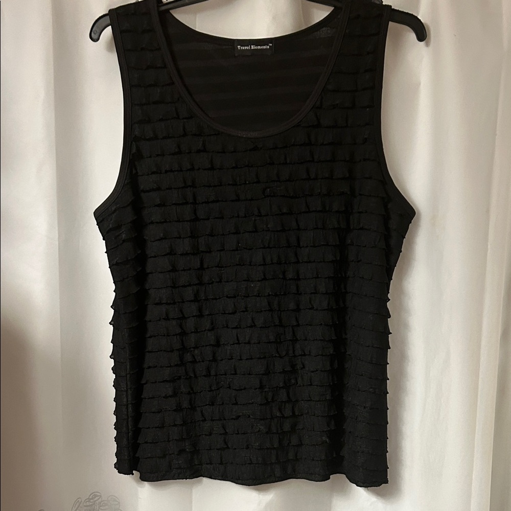Travel Elements Elegant Black Ruffle Tank Top. Size XL - Picture 2 of 7